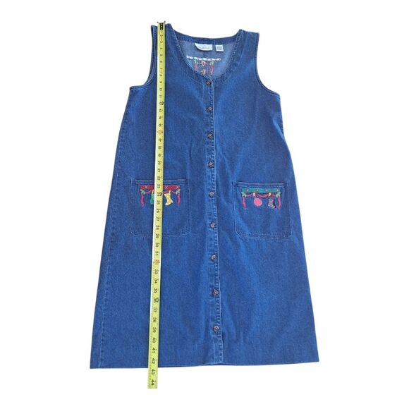 Denim Maxi Jumper Dress Christmas Holiday Embroidered Pockets L Westbound READ - Picture 9 of 13